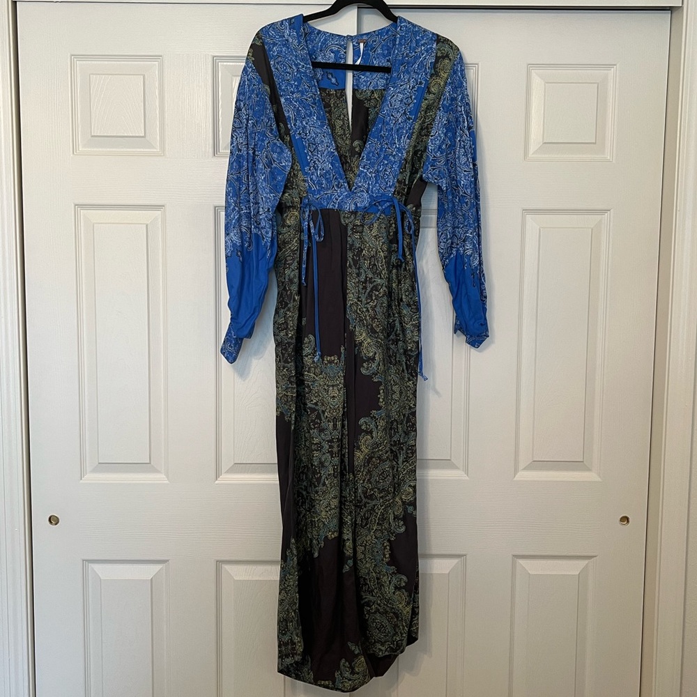 Free People Blooming Fields Paisley Jumpsuit (Blue) - Small